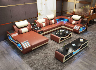 Unique living landscape corner sofa upholstered corner set couches sofas USB LED